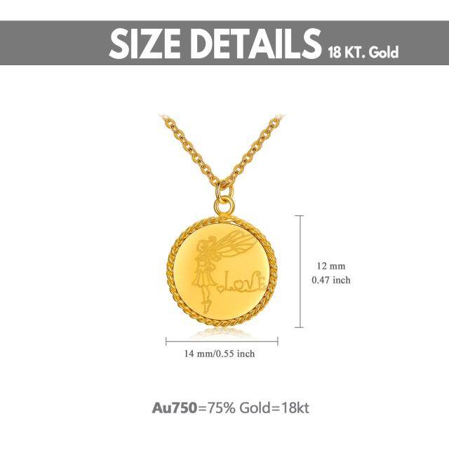 Collar de oro de 18 quilates con colgante de ala de ángel y moneda de hada con palabra gra-5