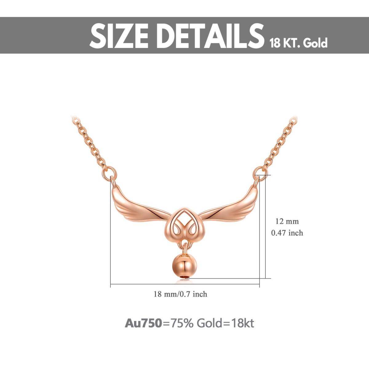 18K Rose Gold Angel Wing & Heart Pendant Necklace-4