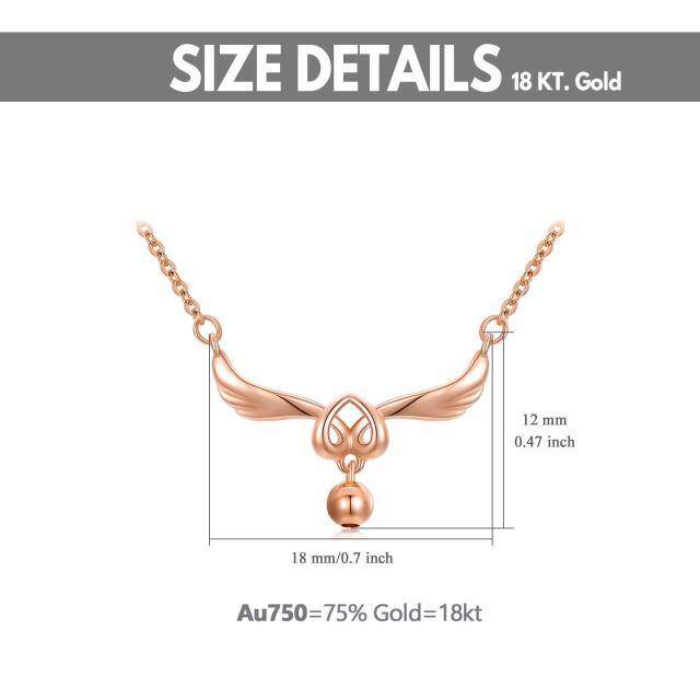 18K Rose Gold Angel Wing & Heart Pendant Necklace-3
