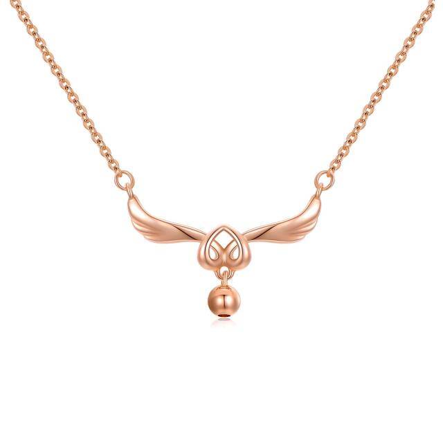 18K Rose Gold Angel Wing & Heart Pendant Necklace-0