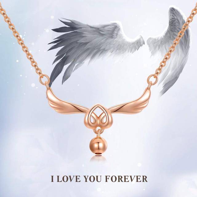 18K Rose Gold Angel Wing & Heart Pendant Necklace-2