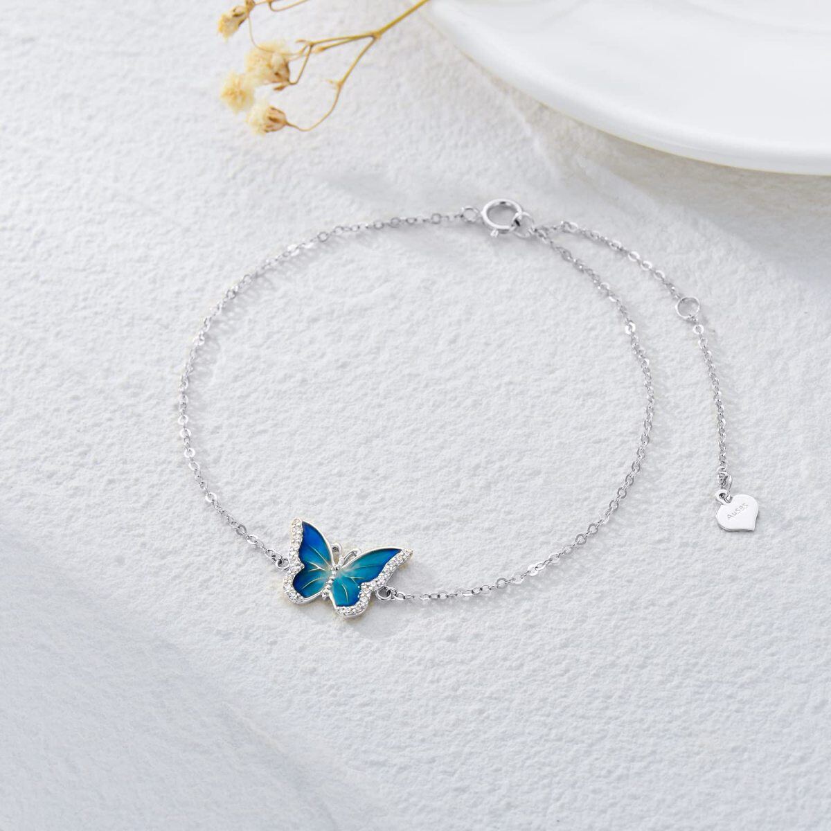 14K White Gold Butterfly Single Chain Anklet-4