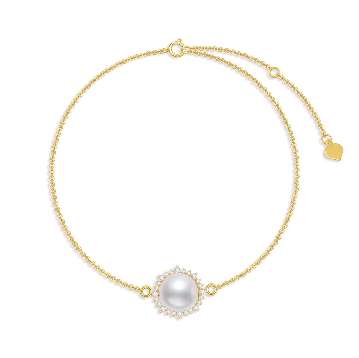 14K Gold Circular Shaped Moissanite & Pearl Pendant Bracelet-1