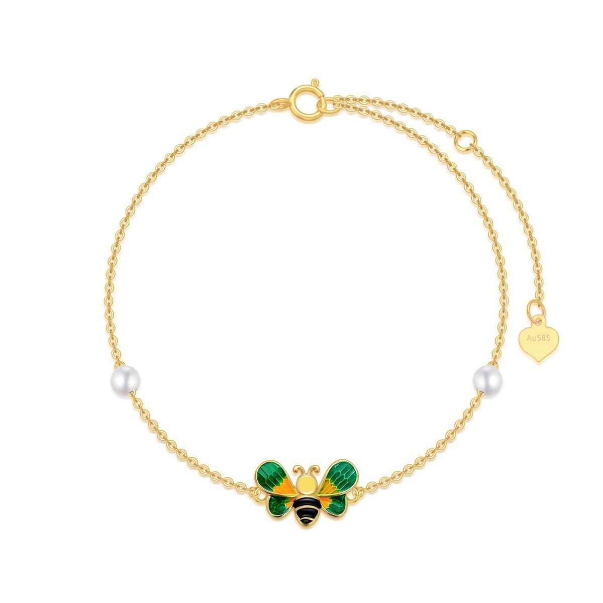 Bracelet de cheville en or 10K avec perles en forme de cercle et abeilles à une couche-1