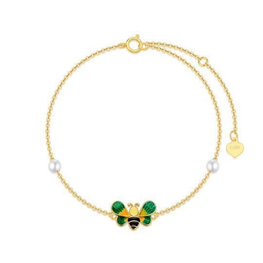 10K Gold Circular Shaped Pearl Bees Single Layer Anklet