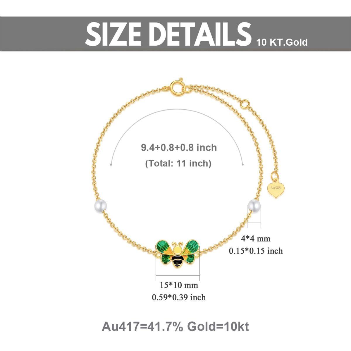 Bracelet de cheville en or 10K avec perles en forme de cercle et abeilles à une couche-6