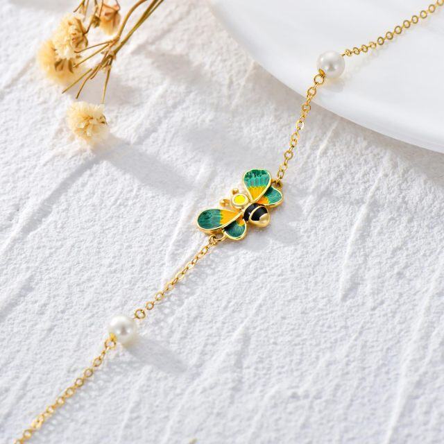 Bracelet de cheville en or 10K avec perles en forme de cercle et abeilles à une couche-3