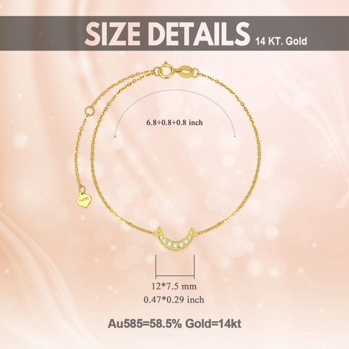 Bracelet à pendentif lune et diamants en or 14 carats-5