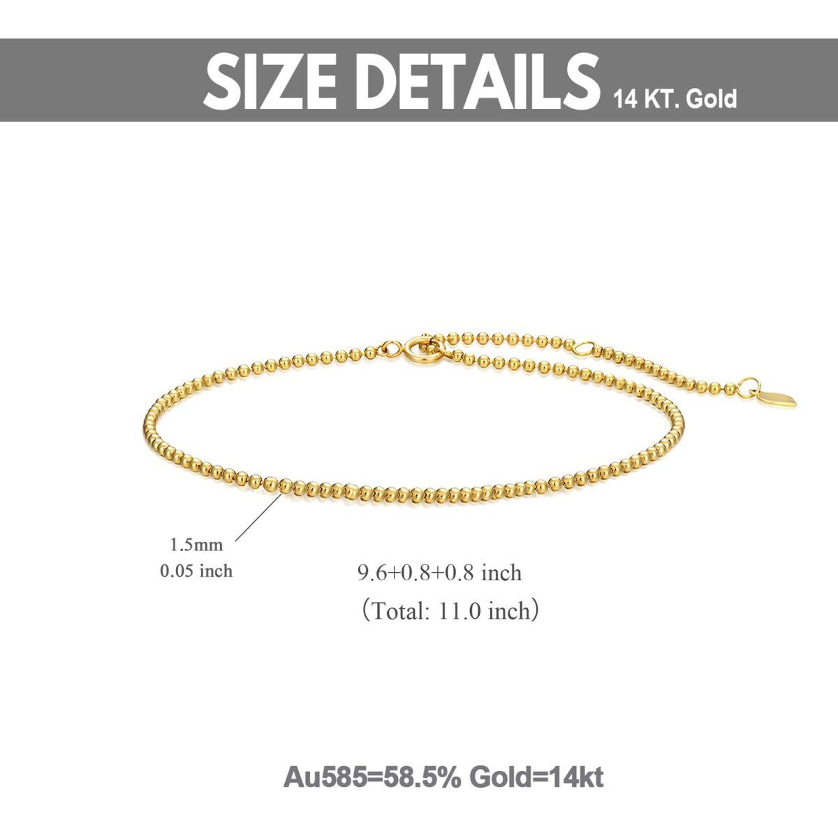 14K Gold Bead Bead Chain Bracelet-6