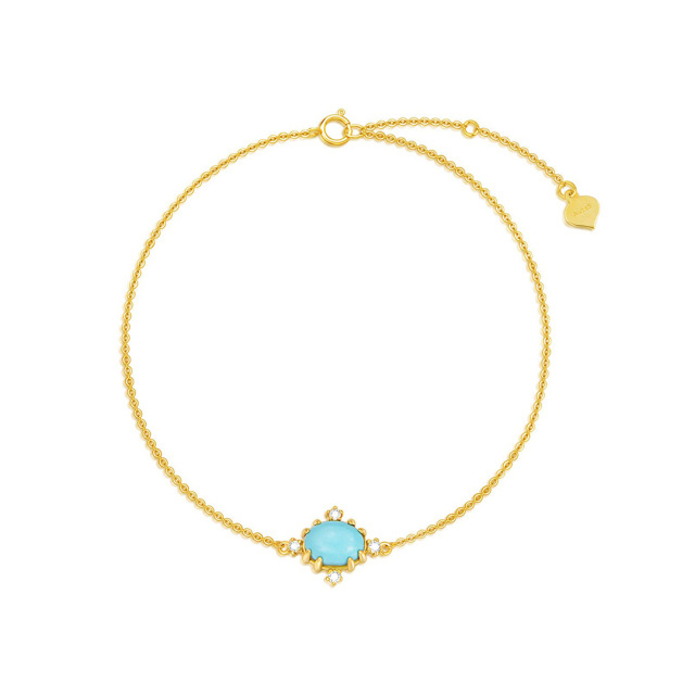 Bracelet en or 14K avec pendentif diamant et turquoise-0
