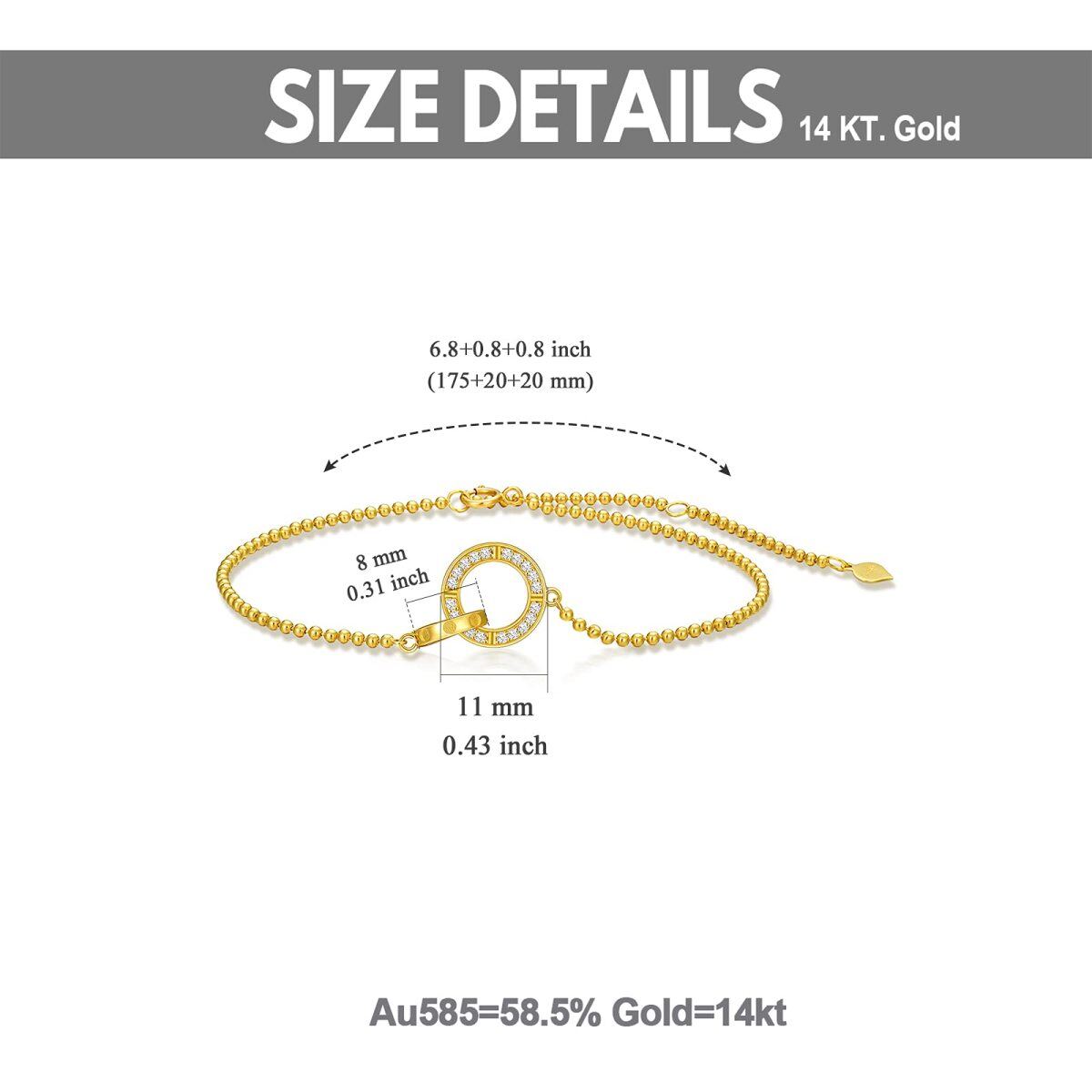 14K Gold Diamant Kreis Anhänger Armband-6