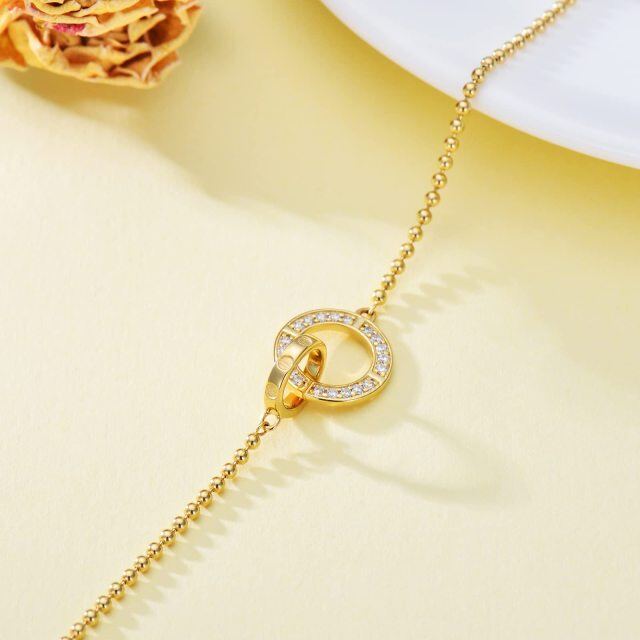 14K Gold Diamond Circle Pendant Bracelet-4