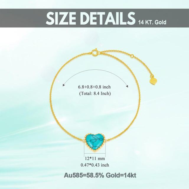 14K Gold Heart Shaped Turquoise Heart Pendant Bracelet-5