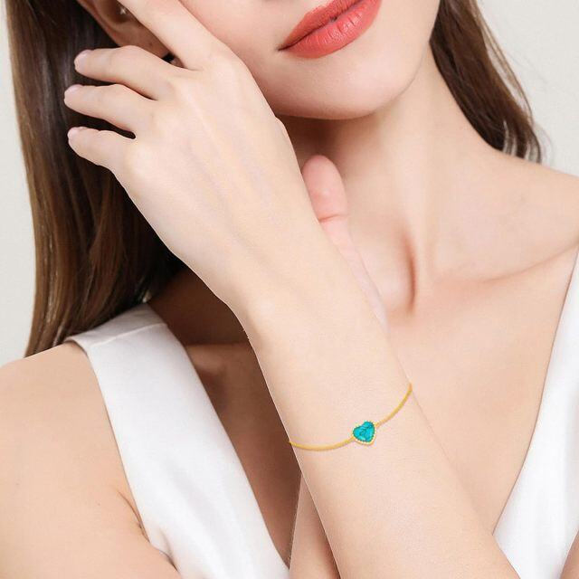 14K Gold Heart Shaped Turquoise Heart Pendant Bracelet-1