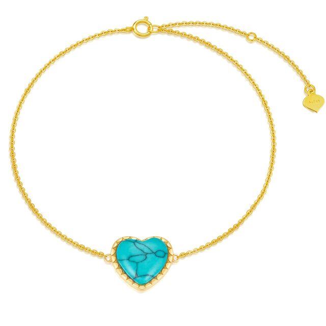 14K Gold Heart Shaped Turquoise Heart Pendant Bracelet-0