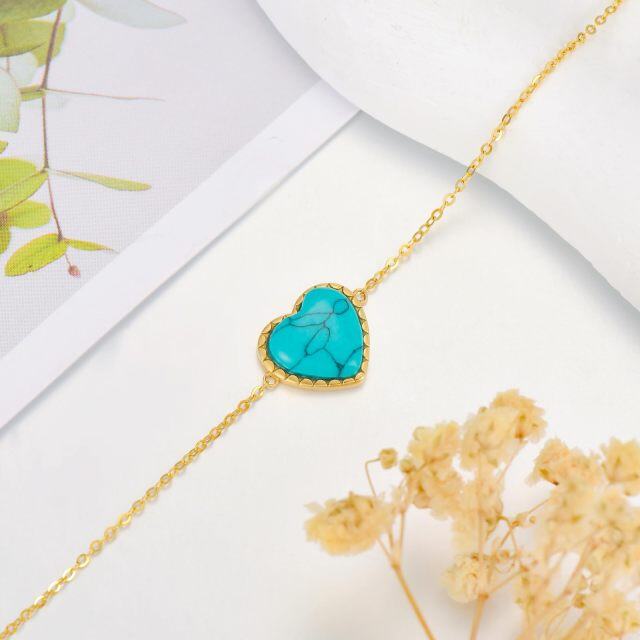 14K Gold Heart Shaped Turquoise Heart Pendant Bracelet-3