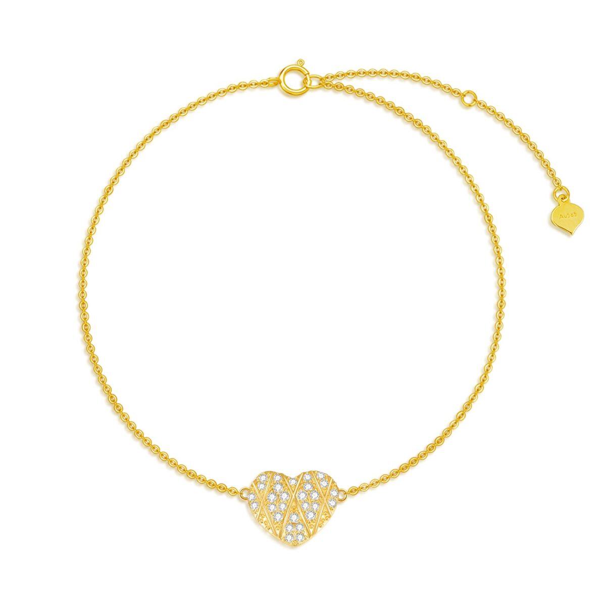 14K Gold Diamond Heart Pendant Bracelet-1
