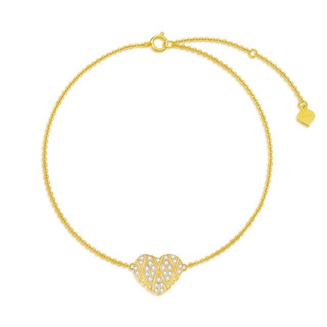 14K Gold Diamond Heart Pendant Bracelet-0