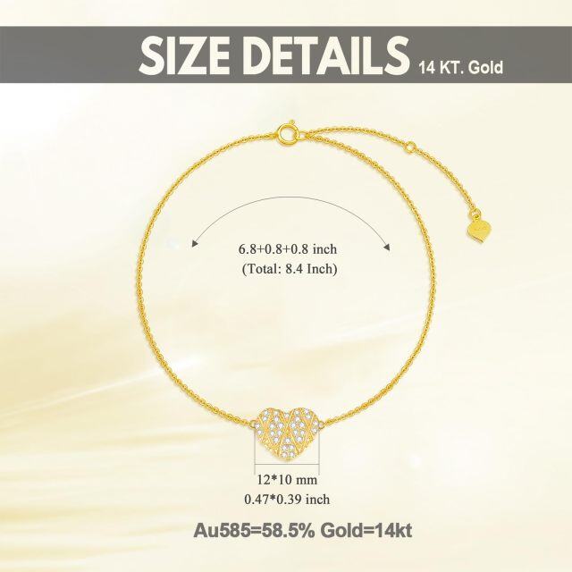 Pulseira com pingente de coração de diamante em ouro 14K-5