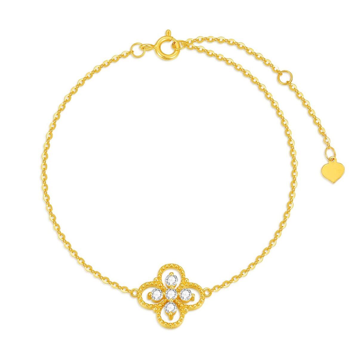 Pulsera Colgante Trébol de Cuatro Hojas con Moissanita Circular en Oro de 14K-1