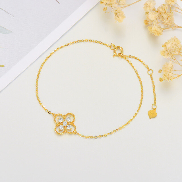 Pulsera Colgante Trébol de Cuatro Hojas con Moissanita Circular en Oro de 14K-3