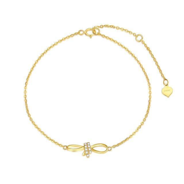 14K Gold Diamond Bow & Heart Pendant Bracelet-0