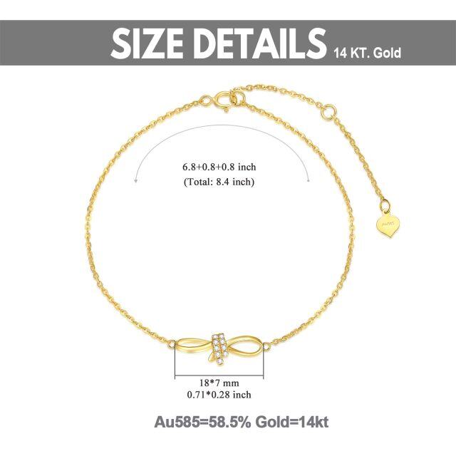 14K Gold Diamond Bow & Heart Pendant Bracelet-5