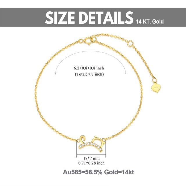 Bracelet en or 14K avec pendentif chat en forme de cercle et diamant-5