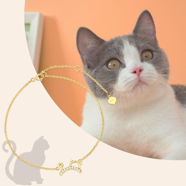 Bracelet en or 14K avec pendentif chat en forme de cercle et diamant-2