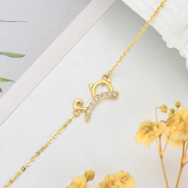 Bracelet en or 14K avec pendentif chat en forme de cercle et diamant-3