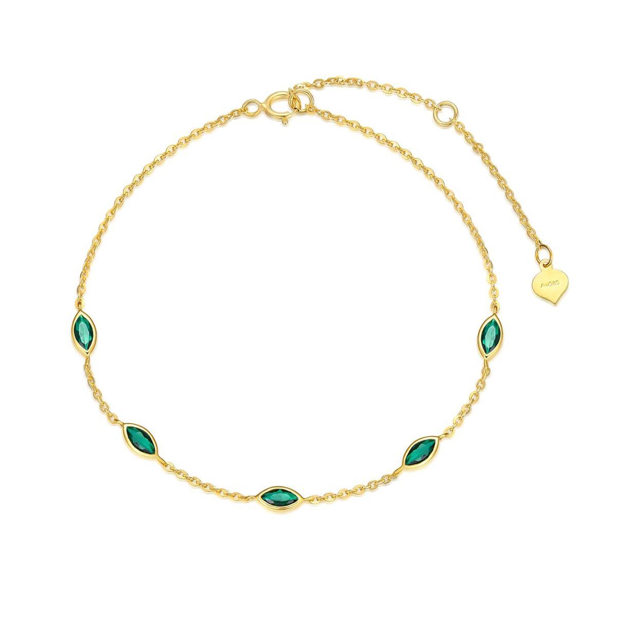 Pulsera de estación de circonita cúbica verde de oro de 14 quilates para mujer Regalo de joyería de muñeca de oro de 14 quilates-1