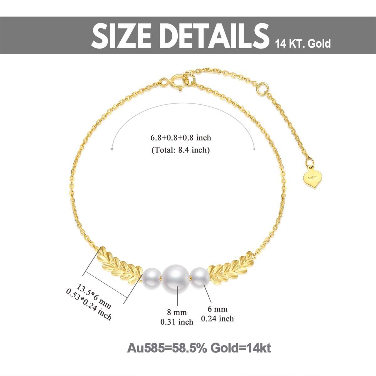 Bracelet en or 14K avec pendentif feuilles en diamant et perle-6