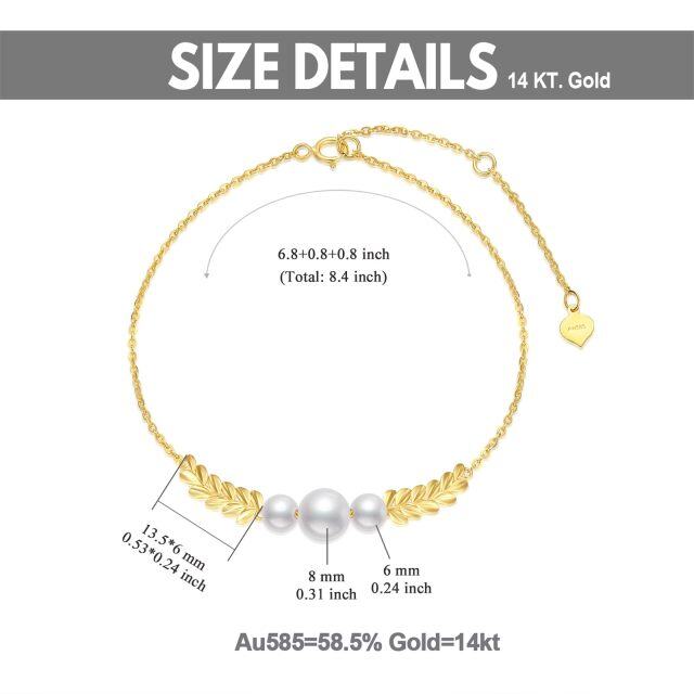 Bracelet en or 14K avec pendentif feuilles en diamant et perle-5