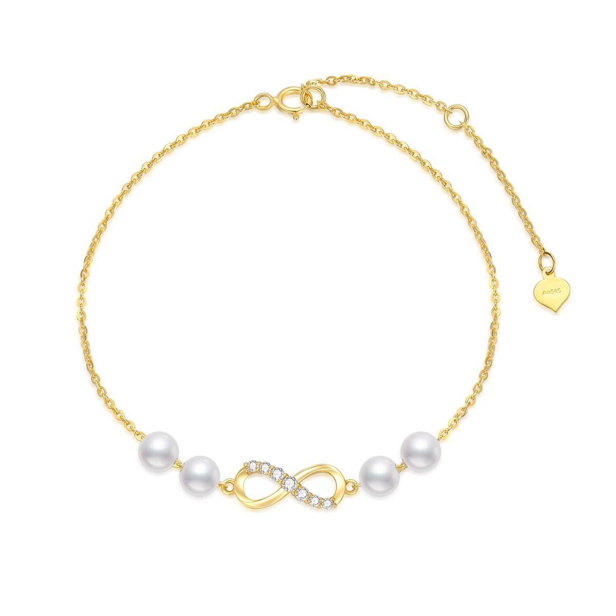 10K Gold Diamond & Pearl Infinite Symbol Pendant Bracelet-1
