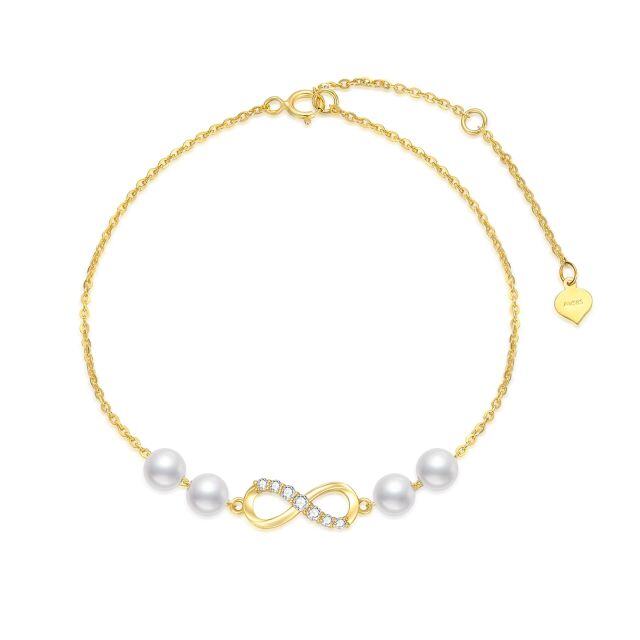 10K Gold Diamond & Pearl Infinite Symbol Pendant Bracelet-0