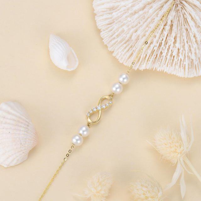 10K Gold Diamond & Pearl Infinite Symbol Pendant Bracelet-3