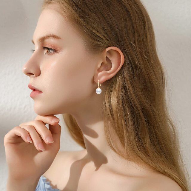 10K Gold Diamond & Pearl Bead Drop Earrings-1