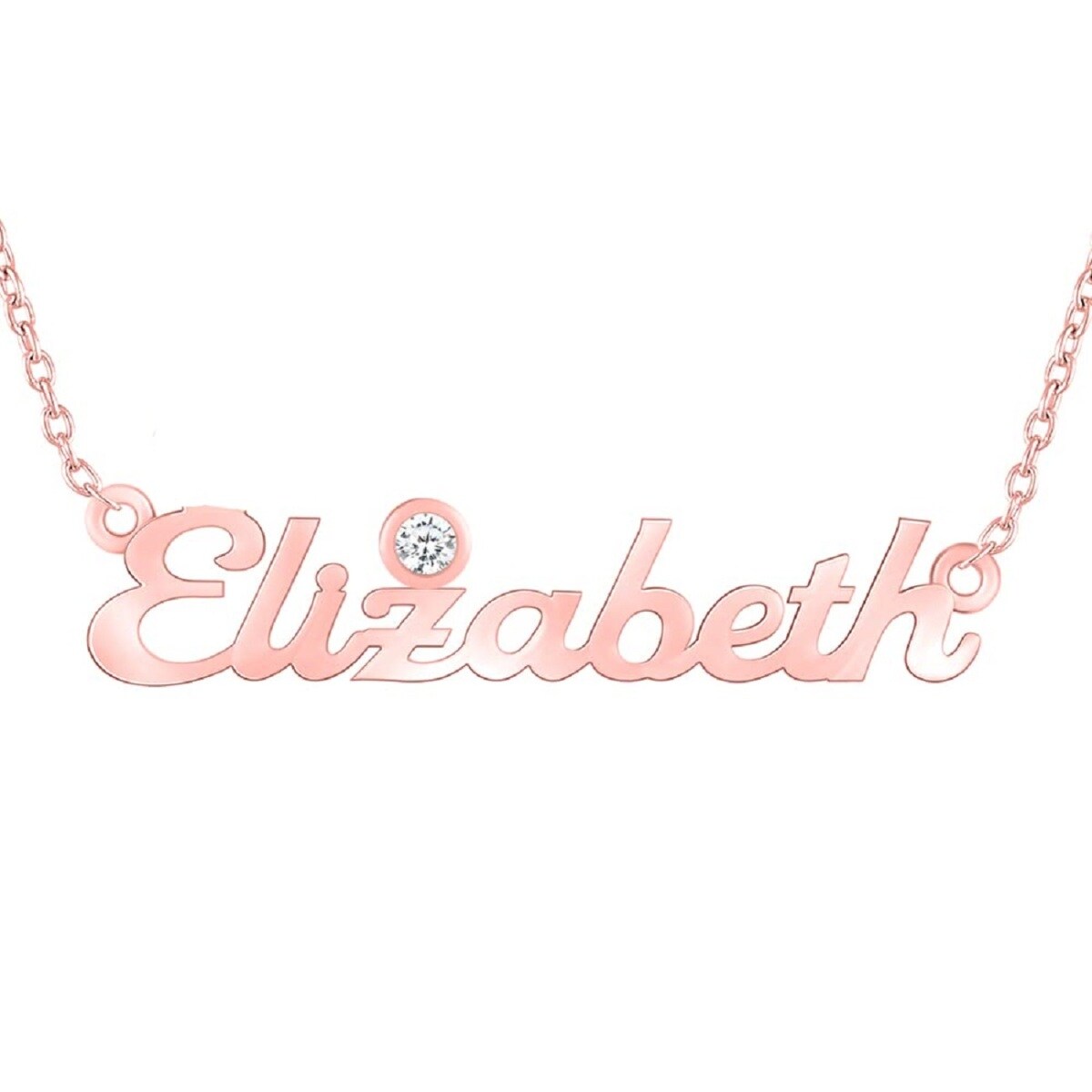 Collier en or rose 10K avec zircon, pierre de naissance personnalisée et pendentif prénom-1