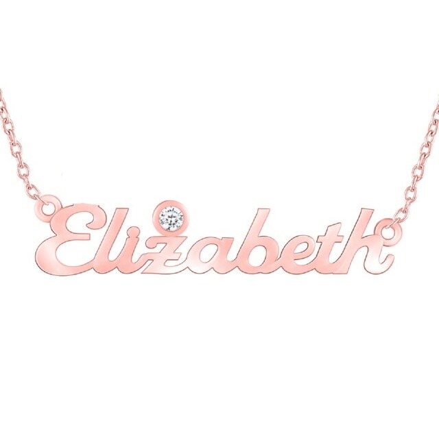10K Rose Gold Circular Shaped Zircon Personalized Birthstone & Personalized Classic Name Pendant Necklace-0