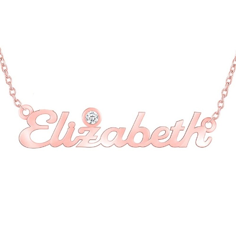 10K Rose Gold Circular Shaped Zircon Personalized Birthstone & Personalized Classic Name Pendant Necklace