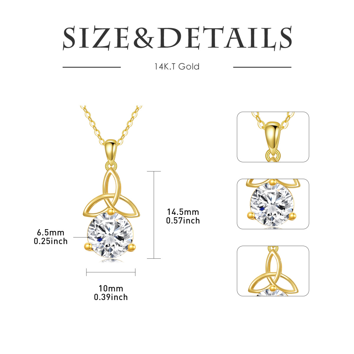 14K Gold Circular Shaped Moissanite Celtic Knot Pendant Necklace-6