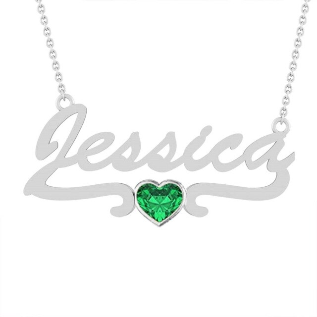 10K Rose Gold Heart Shaped Zircon Personalized Birthstone & Personalized Classic Name Pendant Necklace-3