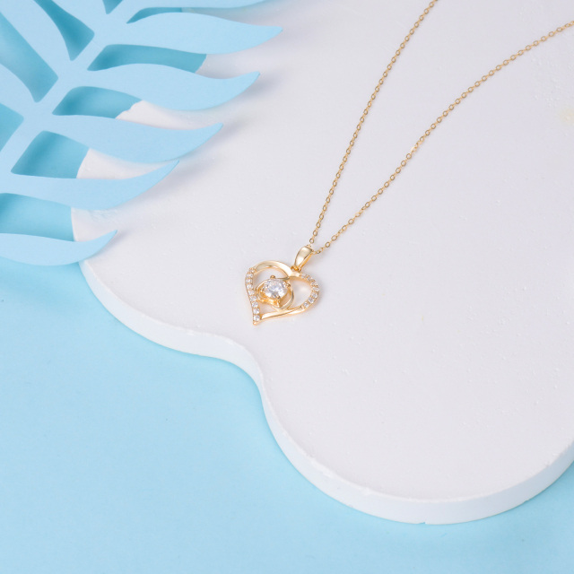 14K Gold Round Moissanite Heart Pendant Necklace-3