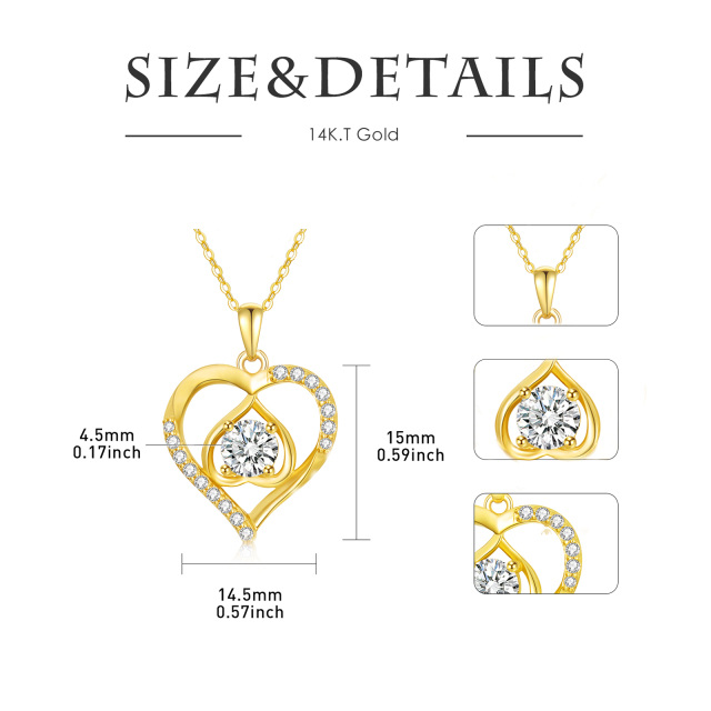 14K Gold Round Moissanite Heart Pendant Necklace-5