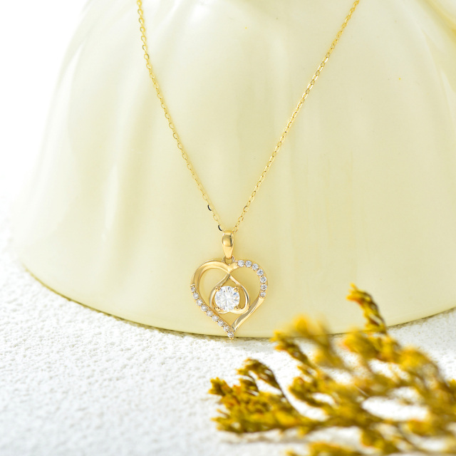 14K Gold Round Moissanite Heart Pendant Necklace-4