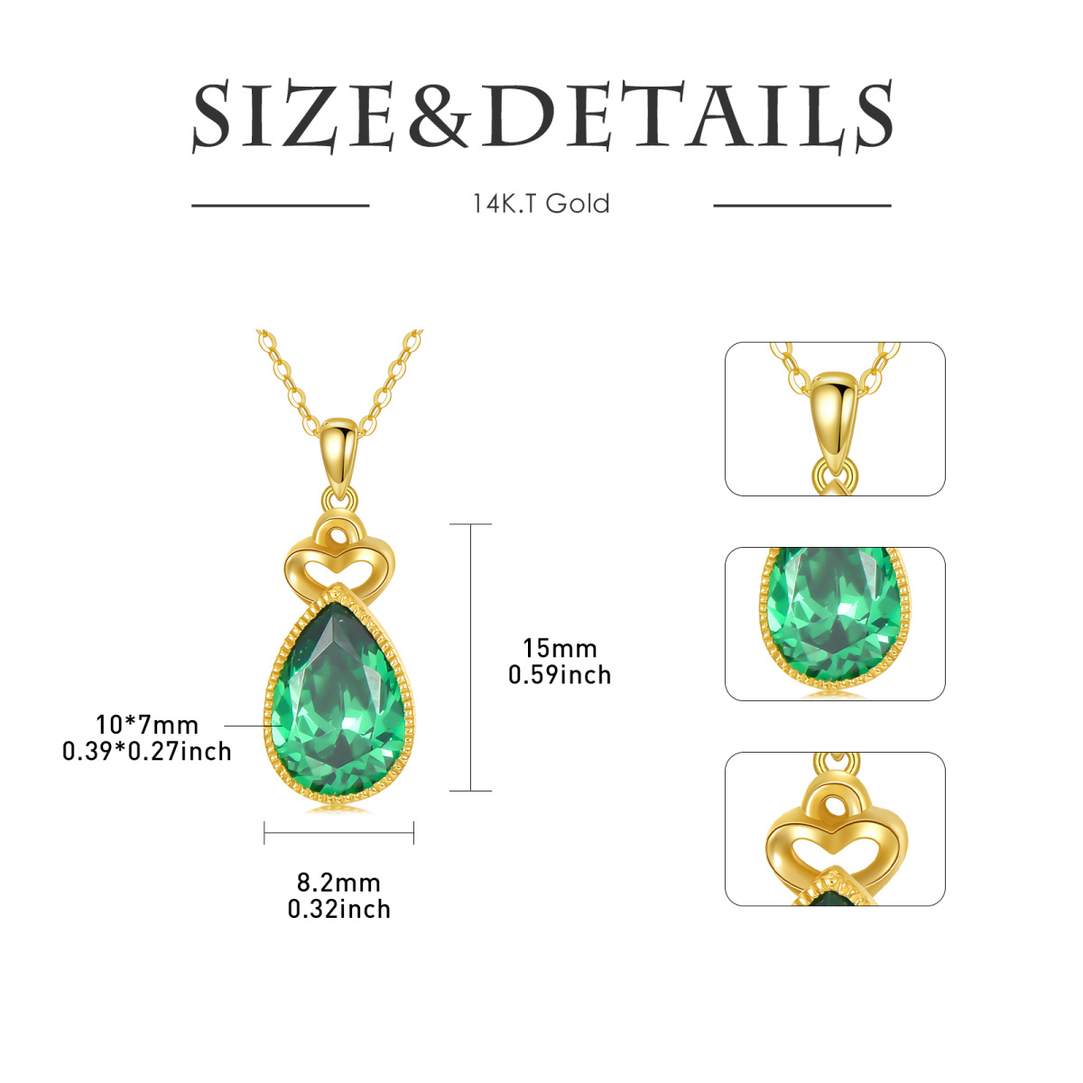 14K Gold Cubic Zirconia Crown & Drop Shape Pendant Necklace-6