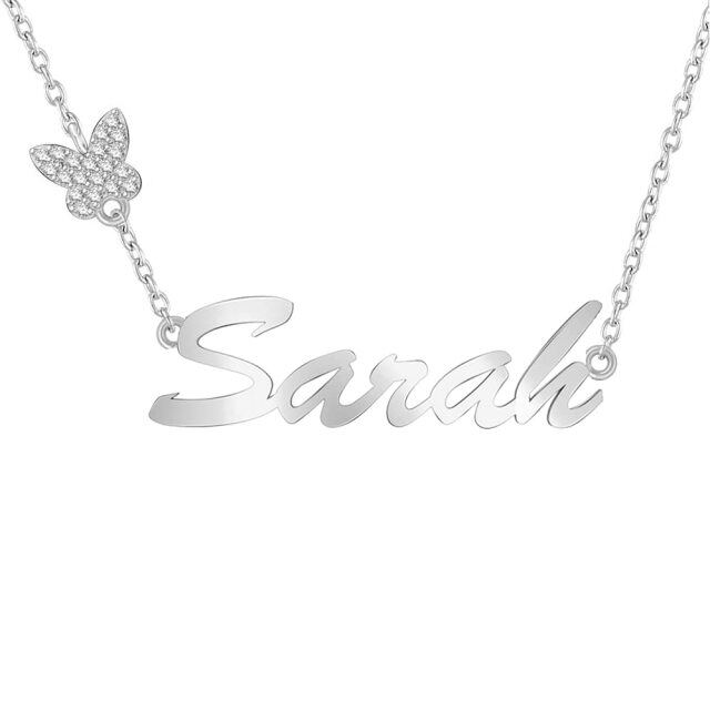 10K Rose Gold Circular Shaped Zircon & Personalized Classic Name Butterfly Pendant Necklace-4