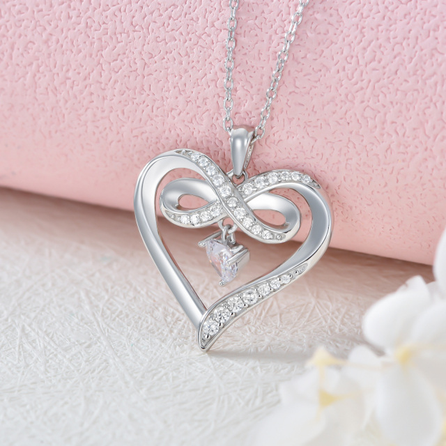 Sterling Silver Heart Shaped Cubic Zirconia Heart & Infinity Symbol Pendant Necklace-2