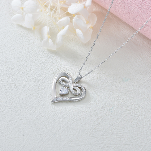 Sterling Silver Heart Shaped Cubic Zirconia Heart & Infinity Symbol Pendant Necklace-3