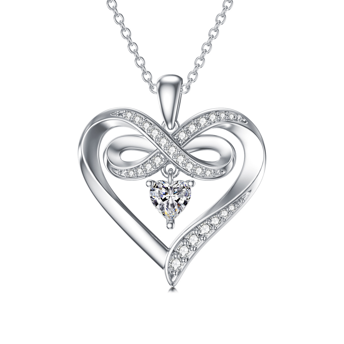 Collier en argent sterling avec pendentif en forme de coeur et symbole de l'infini en zirc-1